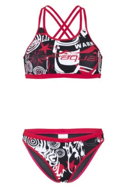 Aquafeel Damen Bikini Crossback Schwarz-rot