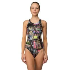 Maru Damen Badeanzug Techno Glitch Sparkle Zone Back