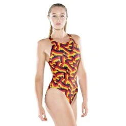 Maru Damen Badeanzug Tri Teck Back Schwarz/rot/gold Glänzend