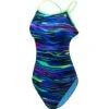 TYR Damen Badeanzug FRESNO Blue-multi Crosscutfit Tieback -Schwimmbekleidungs Geschäft TYR Damen Badeanzug LIVE FREE Cutoutfit 734 01