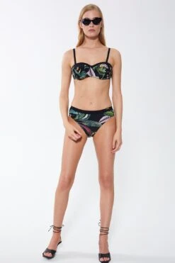 Exotic Leaves Bandeau-Bikini -Schwimmbekleidungs Geschäft bandeau bikini exotic leaves bl tter schwarz gr n jungle 245 50453